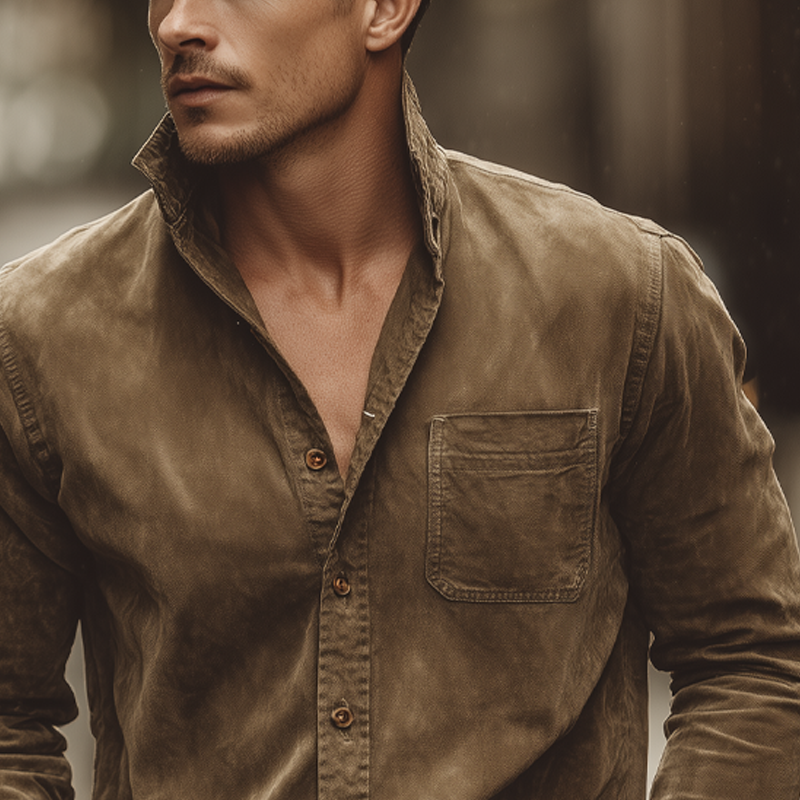Men's Vintage Suede Lapel Long-sleeved Shirt DTT25081218