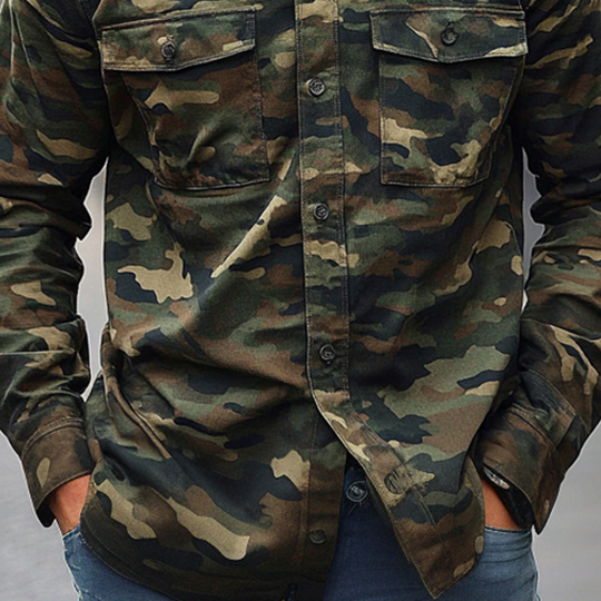Men's Camouflage Print Multi-pocket Long Sleeve Shirt DTT25072813