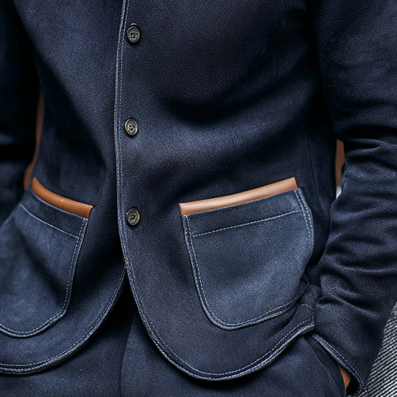 Men's PU Splicing Pocket Faux Suede Stand Collar Single Breasted Casual Jacket DTT25082518