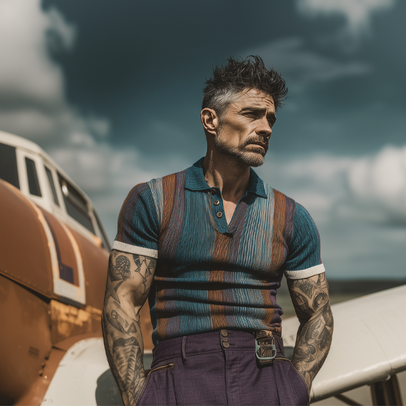 Men's Colorful Knitted Short-Sleeved Polo Shirt DTT25063012