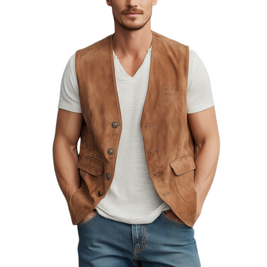 Men's Spring And Summer Casual Thin Suede Metal Button Vest DTT25072108