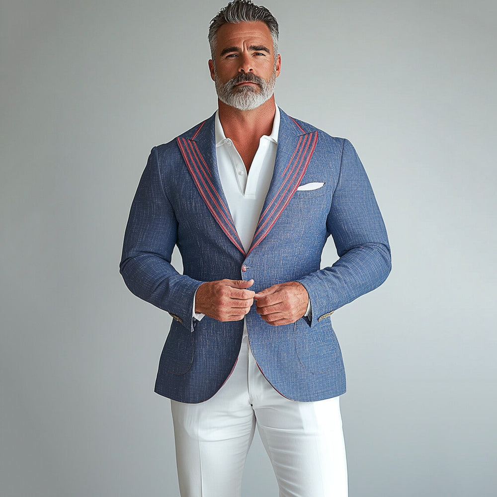 Men's Striped Peak Lapel Long Sleeve Single Breasted Business Blazer 9951401541816