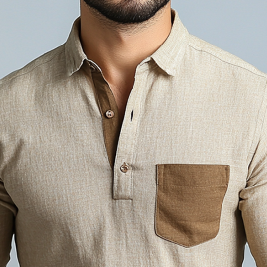 Men's Retro Casual Colorblock Cotton and Linen Pocket Lapel Long Sleeve Shirt 9904628859064