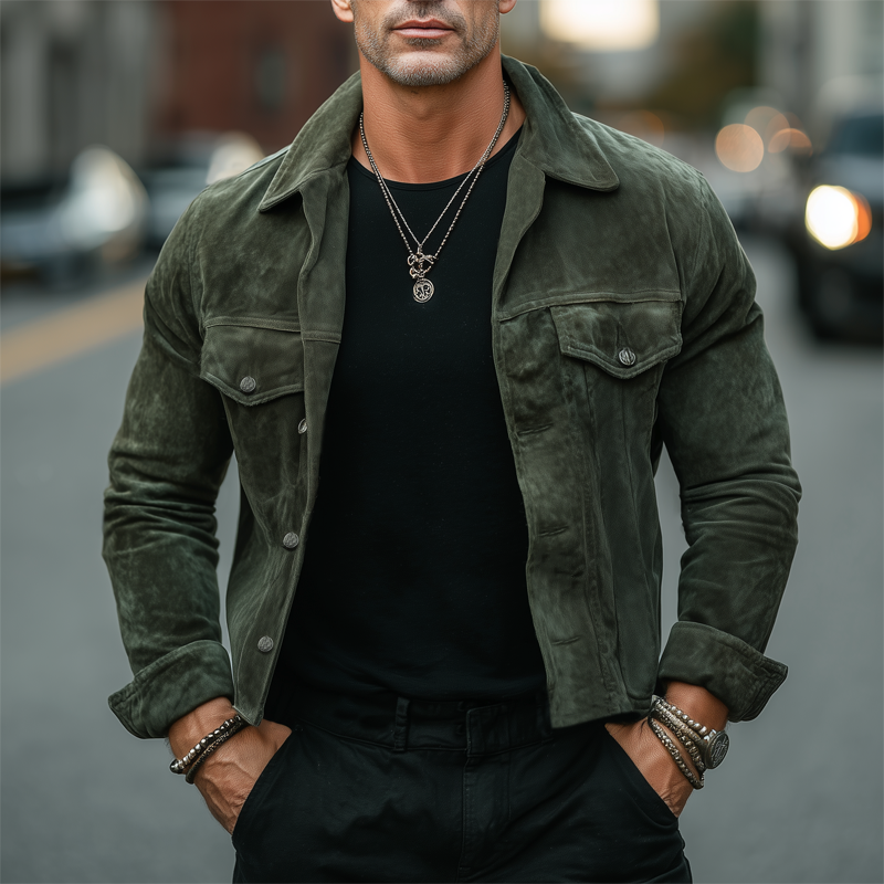 Men's Spring/Autumn Vintage Suede Lapel Short Jacket DTT25082210