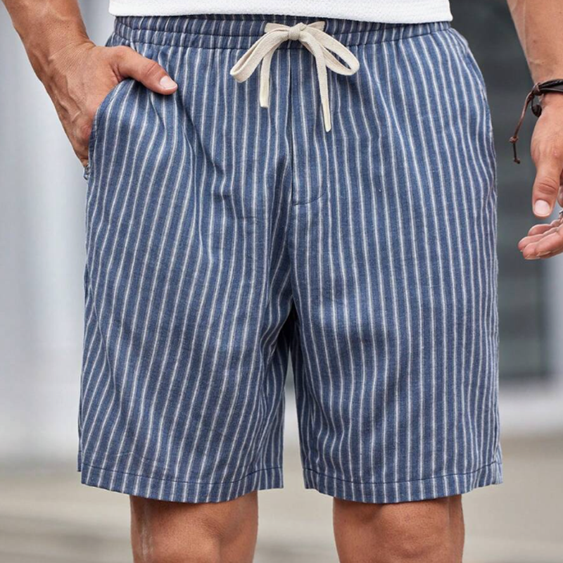 Men's New Summer Classic Casual Elastic Waist Loose Vertical Striped Cotton And Linen Shorts DTT25060309