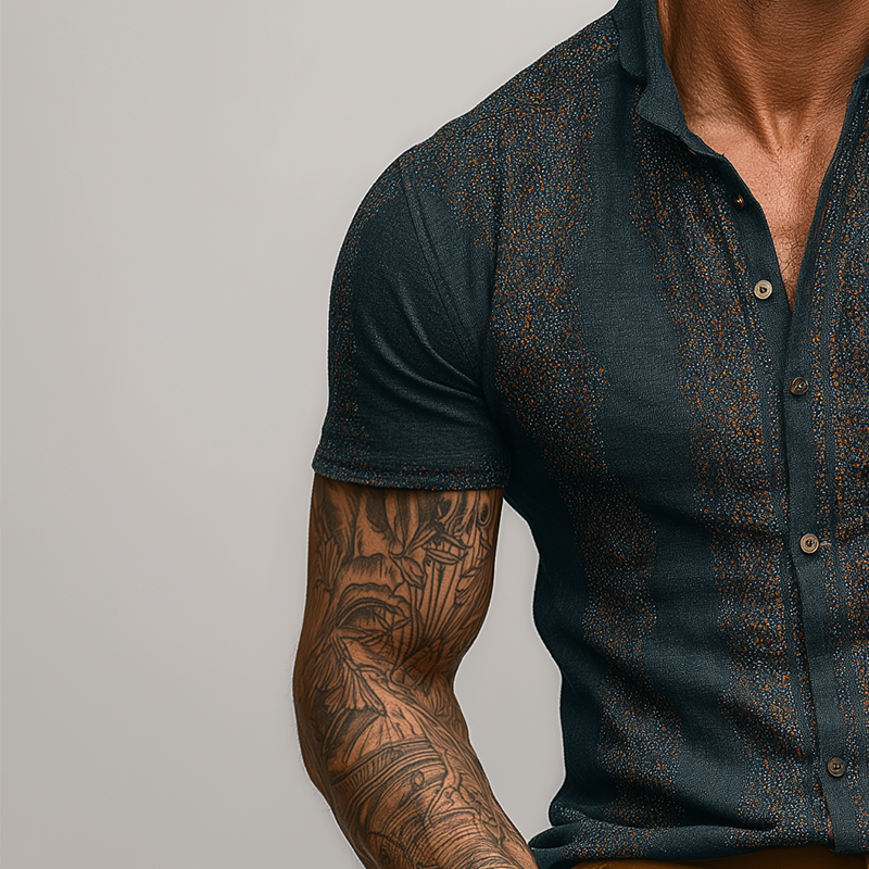 Men's Summer Fashion Elegant Printed Polyester Blended Short Sleeve Shirt DTT25062008