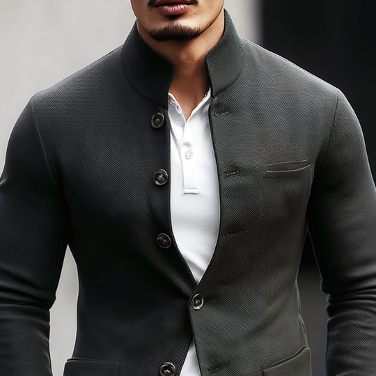 Men's Woven Twill Blend Stand Collar Single-Breasted Casual Jacket DTT25082901