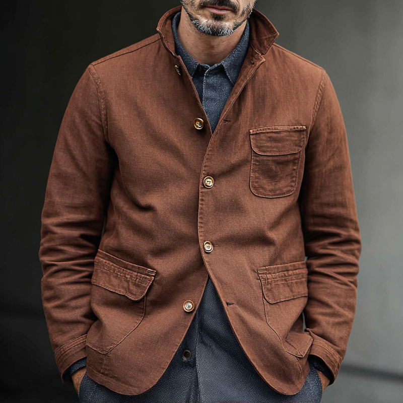 Men's Washed Cotton Lapel Multi-pocket Single Breasted Casual Jacket DTT25082520