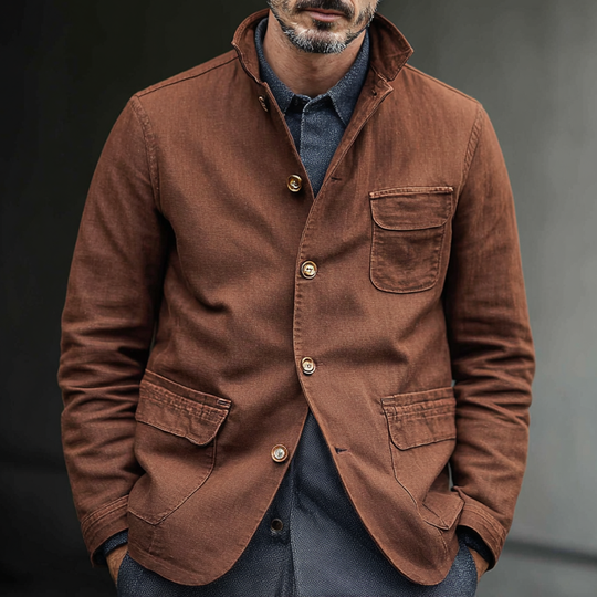 Men's Washed Cotton Lapel Multi-pocket Single Breasted Casual Jacket DTT25082520
