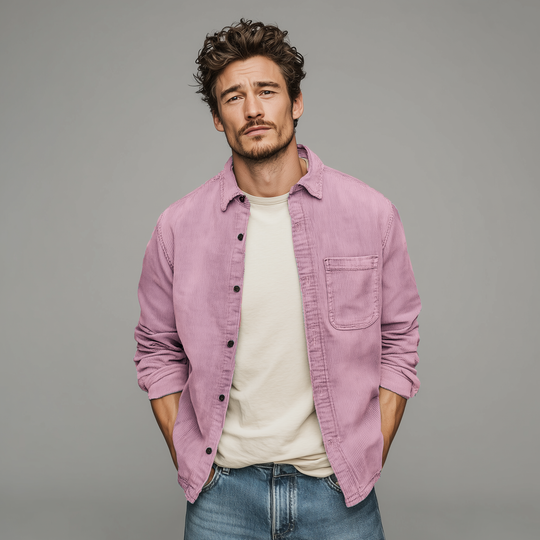 Men's Retro Casual Corduroy Washed Lightly Bleached Distressed Long-sleeved Shirt DTT25072807