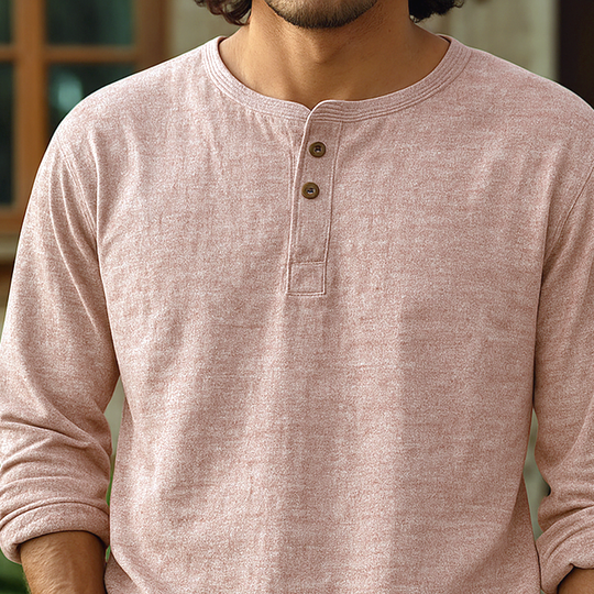 Men's Mixed Color Cotton Henley Collar Long Sleeve T-Shirt DTT25072210