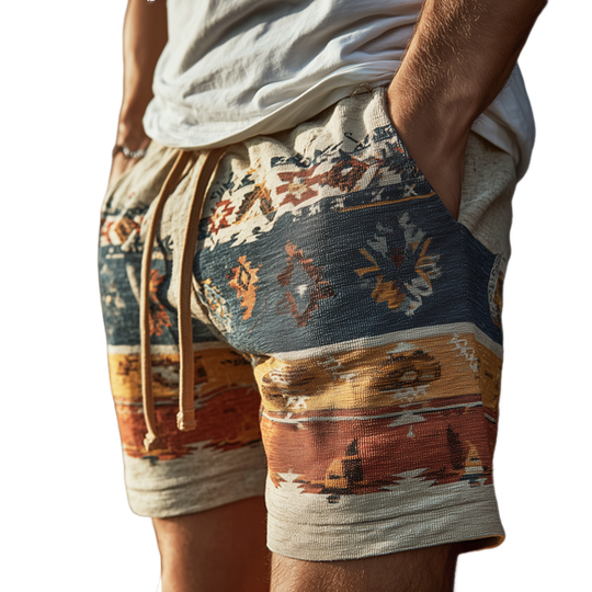 Men's Casual Corduroy Printed Elastic Lace-Up Shorts DTT25071416