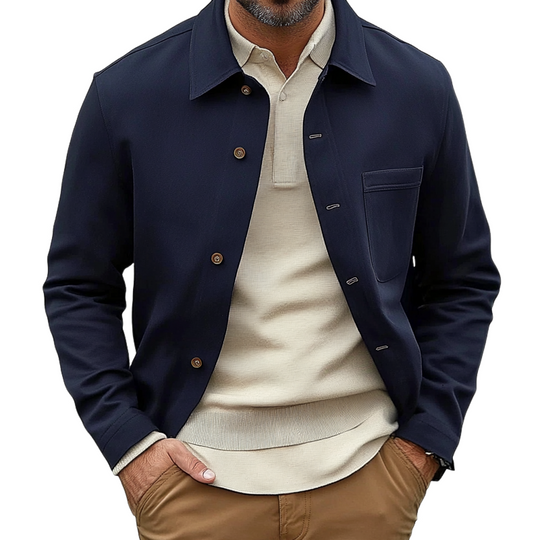 Men's Cotton Blend Lapel Single-Breasted Shirt Jacket DTT25082914