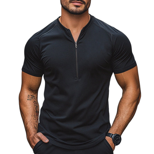 Men's Quick-Drying Casual Short-Sleeved Zipper T-Shirt DDT25052813