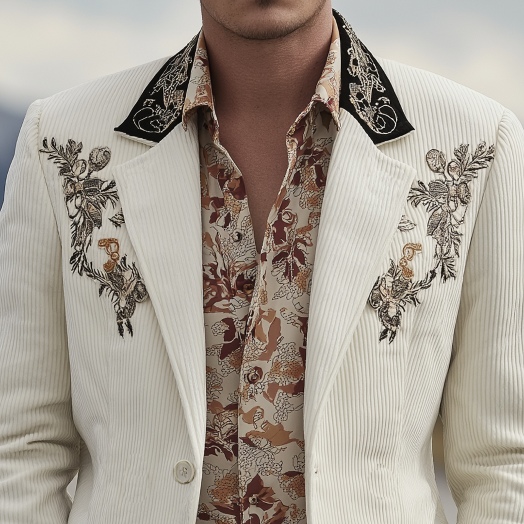 Men's Classic Casual Western Cowboy Style Corduroy Embroidered Single-breasted Blazer DTT25080417