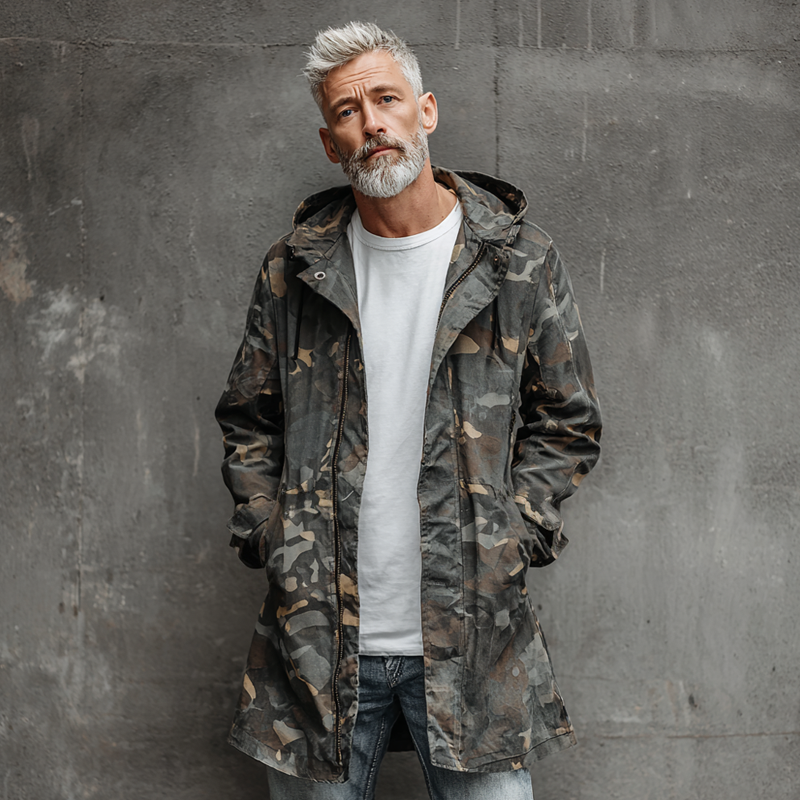Men's Camouflage Hooded Mid-length Cargo Coat DTT25082031