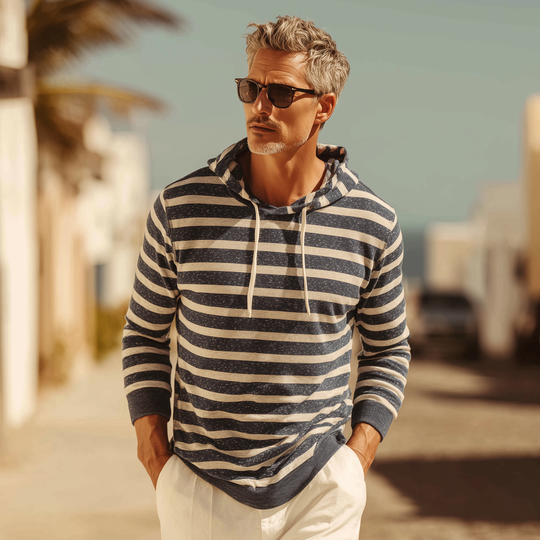 Men's Fashion Striped Print Cotton Blend Hooded Sweatshirt DTT25081807