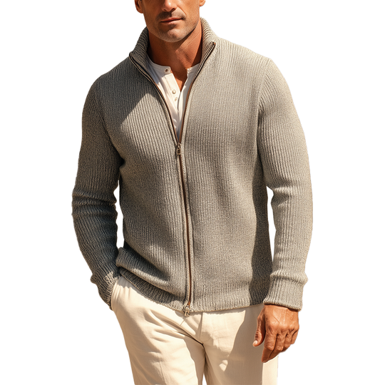 Men's Simple Solid Color Knitted Zipper Jacket DTT25081106