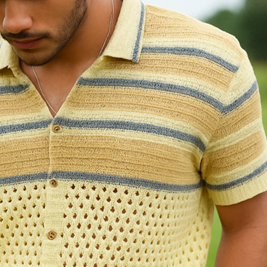 Men's Summer Fashion Colorblock Knitted Short Sleeve Shirt DTT25063020