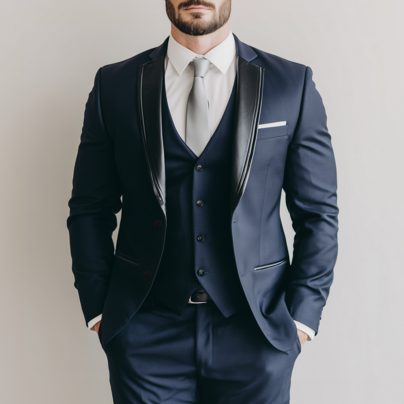 Men's Fashionable Cotton Blend Patchwork PU Notch Lapel Single-breasted Slim-fit Suit Blazer DTT25081414
