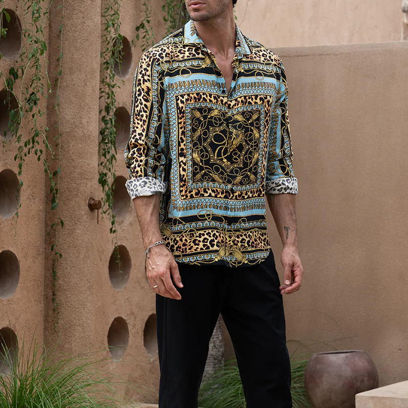 Men's Classic Vintage Cotton Blend Printed Long Sleeve Shirt DTT25071702