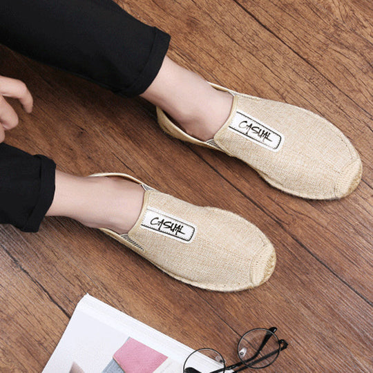 Men's Daily Letter Pattern Slip On Straw Canvas Shoes 9888556122296