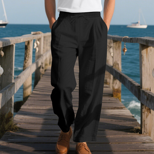 Men's Cotton And Linen Solid Color Elastic Waist Casual Pants DTT25072814