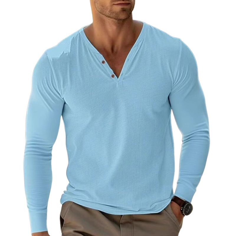 Men's Cotton Blend V-Neck Long Sleeve T-Shirt DTT25072410