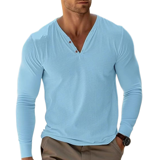 Men's Cotton Blend V-Neck Long Sleeve T-Shirt DTT25072410