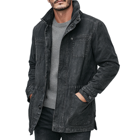 Men's Vintage Washed Stand Collar Single-breasted Coat DTT25081119