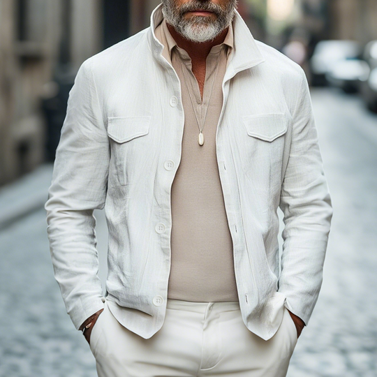 Men's Vintage Casual Cotton And Linen Stand Collar Button Jacket DTT25080707