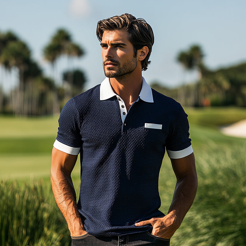 Men's Contrast Color Casual Short-Sleeved Polo Shirt DTT25053006
