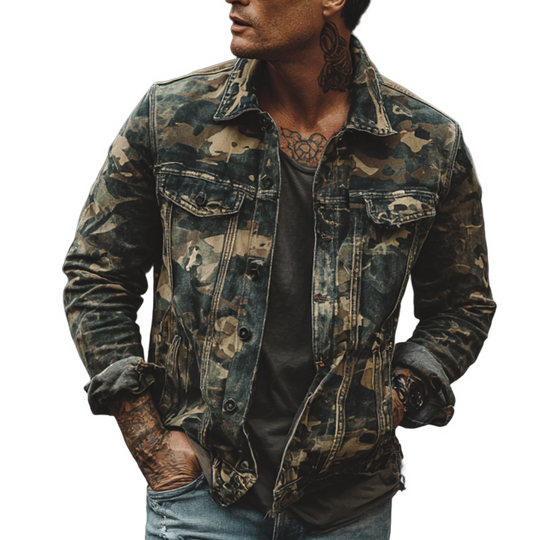 Men's Vintage Camouflage Print Lapel Jacket DTT25080714