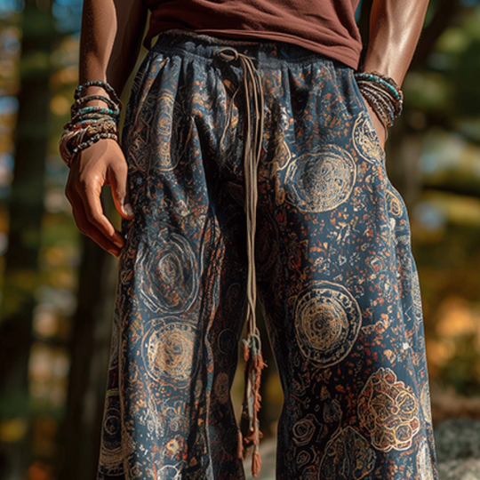 Men's Retro Casual Hippie Floral Print Loose Trousers DTT25080711