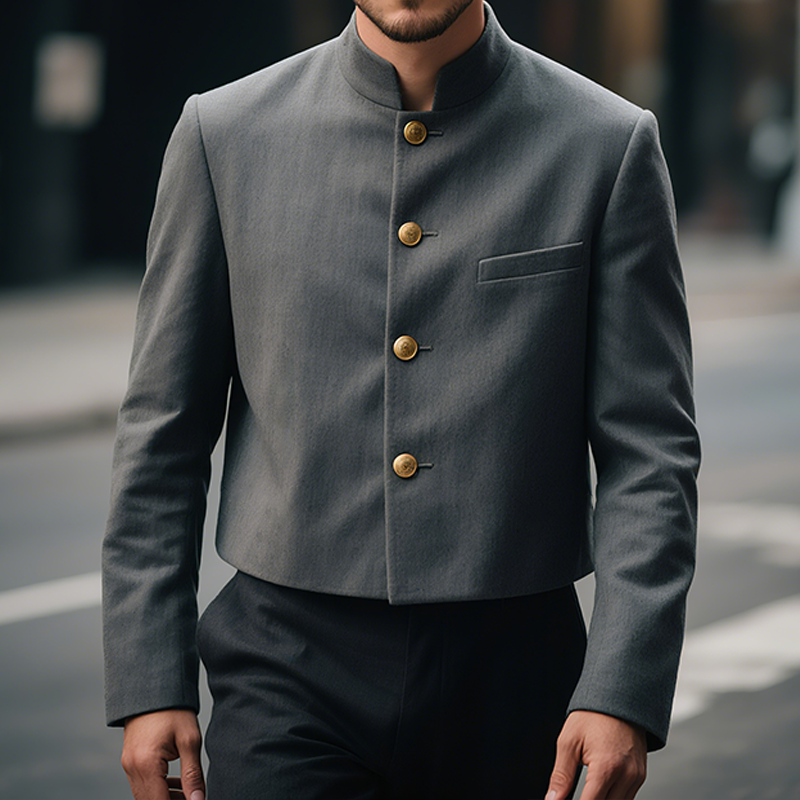 Men's Retro Casual Stand Collar Cropped Single Breasted Blazer DTT25071814