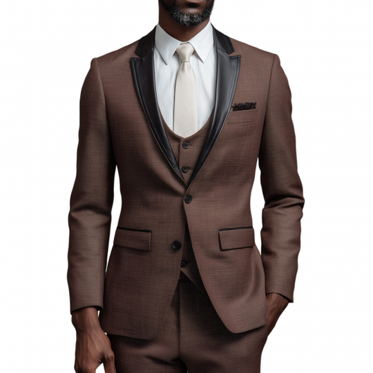 Men's Fashionable Cotton Blend Patchwork PU Peaked Lapel Single-breasted Slim-fit Suit Blazer DTT25081417