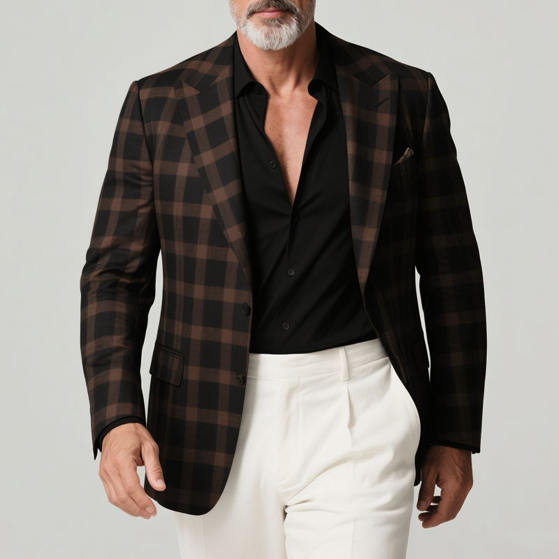 Men's Plaid Peak Lapel Two Buttons Casual Blazer DTT25072920