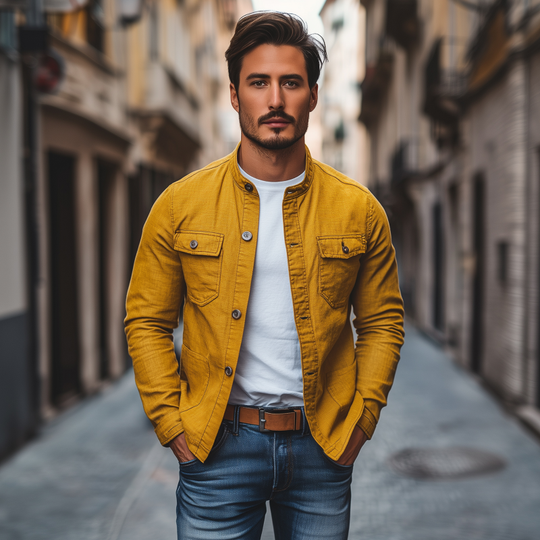 Men's Casual Breathable Solid Color Cotton Stand Collar Single Breasted Multi-pocket Cargo Jacket DTT25070815