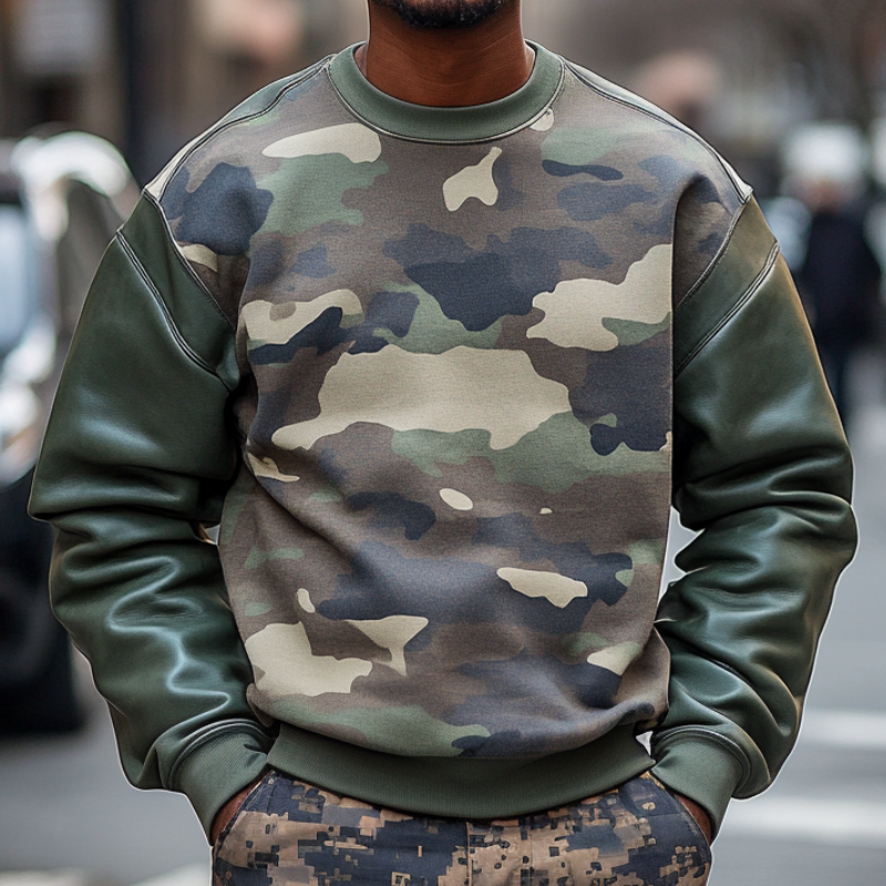 Men's Outdoor Casual Camouflage Patchwork Round Neck Sweatshirt 9893975687352