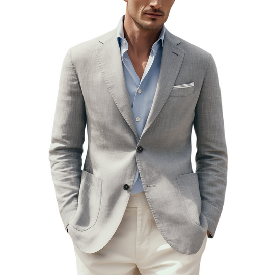 Men's Classic Casual Cotton And Linen Blend Textured Single-breasted Blazer DTT25080602