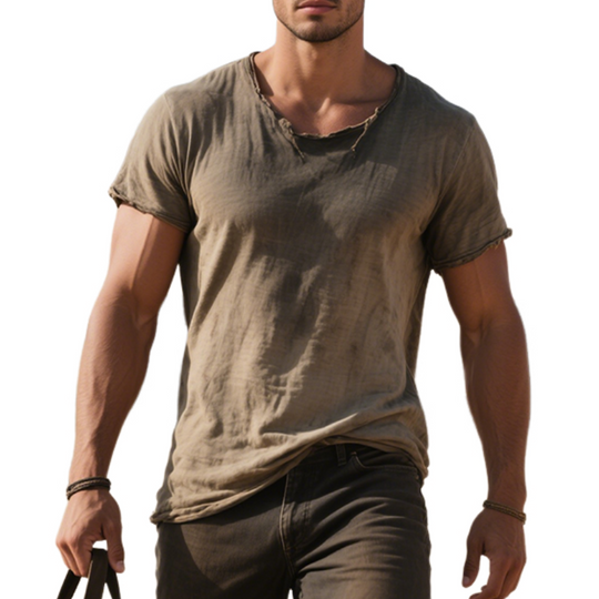 Men's Retro Casual Cotton Washed Distressed Round Neck Short Sleeve T-Shirt DTT25060514