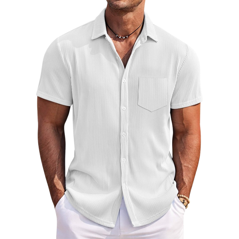 Men's Classic Casual Fit Pleated Fabric Short Sleeve Shirt 9902010794168