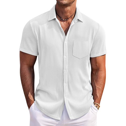 Men's Classic Casual Fit Pleated Fabric Short Sleeve Shirt 9902010794168