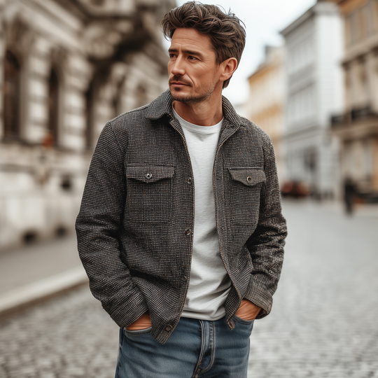 Men's Fashion Plaid Lapel Chest Pocket Single Breasted Slim Fit Western Long Sleeve Shirt Jacket DTT25081505