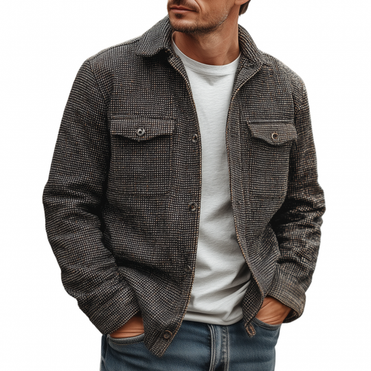 Men's Fashion Plaid Lapel Chest Pocket Single Breasted Slim Fit Western Long Sleeve Shirt Jacket DTT25081505