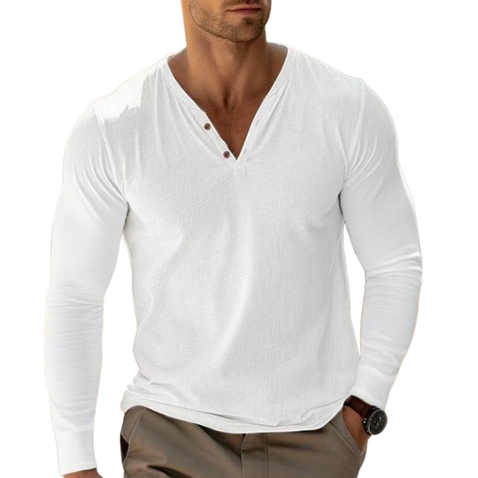 Men's Cotton Blend V-Neck Long Sleeve T-Shirt DTT25072410