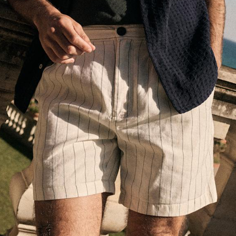 Men's Casual Cotton Linen Blend Striped Slim Fit Suit Shorts DDT25052810
