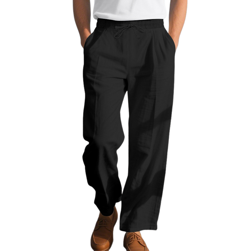 Men's Cotton And Linen Solid Color Elastic Waist Casual Pants DTT25072814