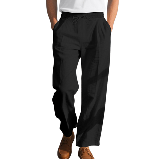 Men's Cotton And Linen Solid Color Elastic Waist Casual Pants DTT25072814