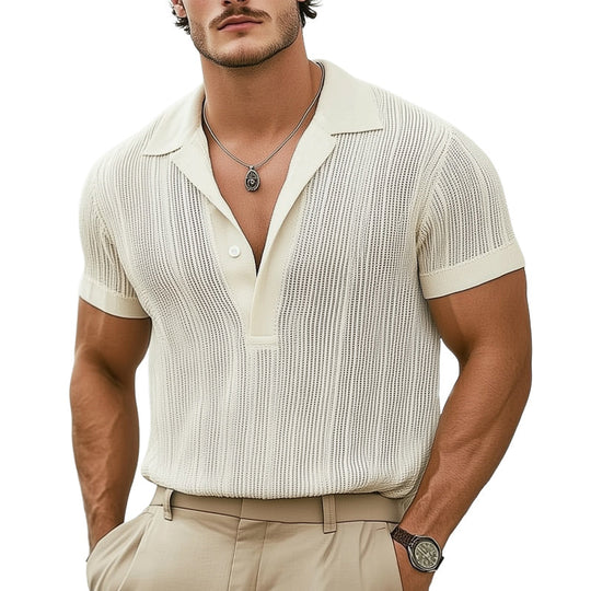 Men's Summer Classic Knitted Breathable V Neck T-Shirt DTT25063004